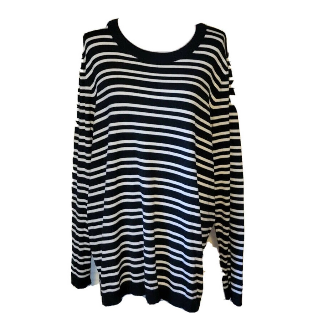 Market & Spruce Aubree Navy Blue Striped Elbow Patch Sweater Plus Size 2XL New